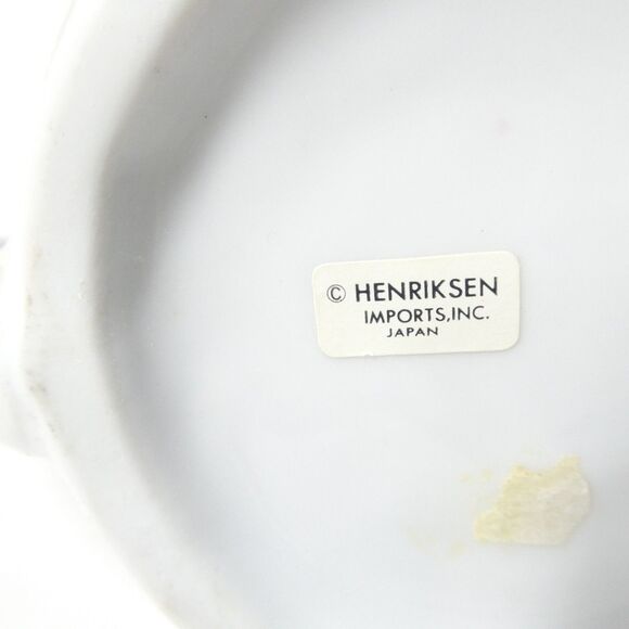 Cat Shaped Pitcher Figural Henriksen Imports Japan Vintage White Blue - Picture 8 of 8